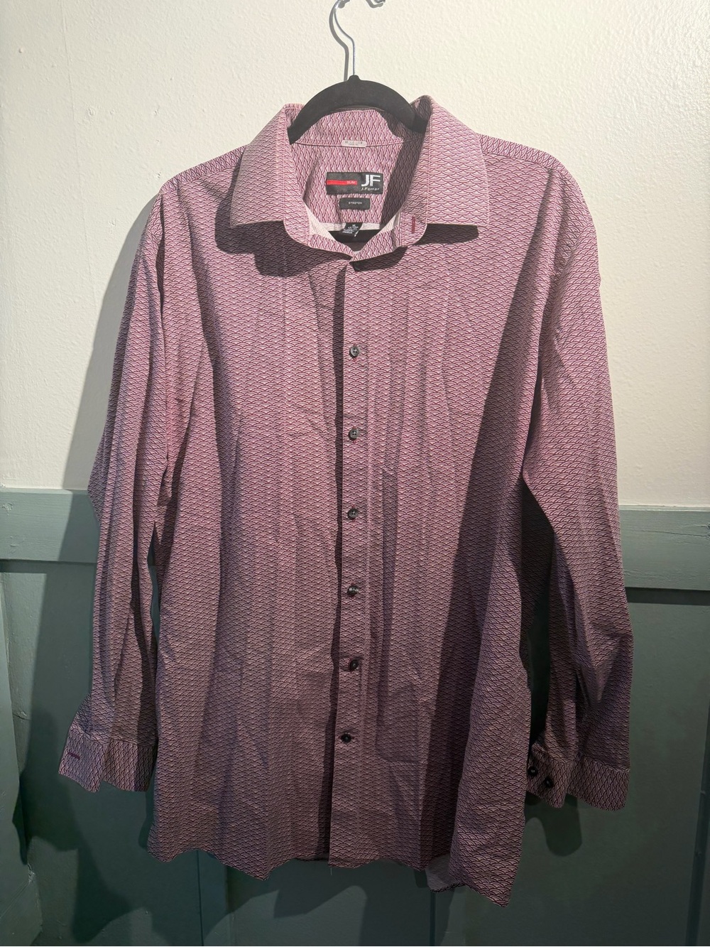 jf j.ferrar Men’s Long-Sleeve Patterned Dress Shirt - Pink